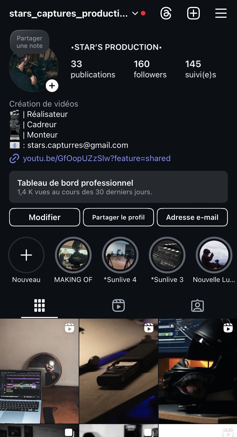 Capture d’écran du profil Instagram de Stars Captures Production.