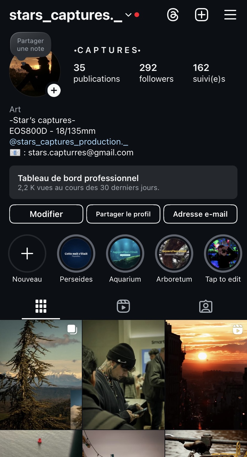 Capture d’écran du profil Instagram de Stars Captures.